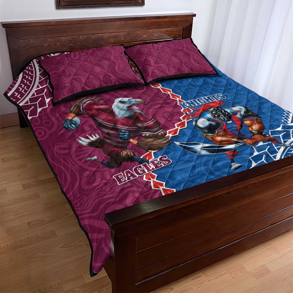Personalised Eagles And Knights Rugby Quilt Bed Set Aboriginal Mix Polynesian Pattern