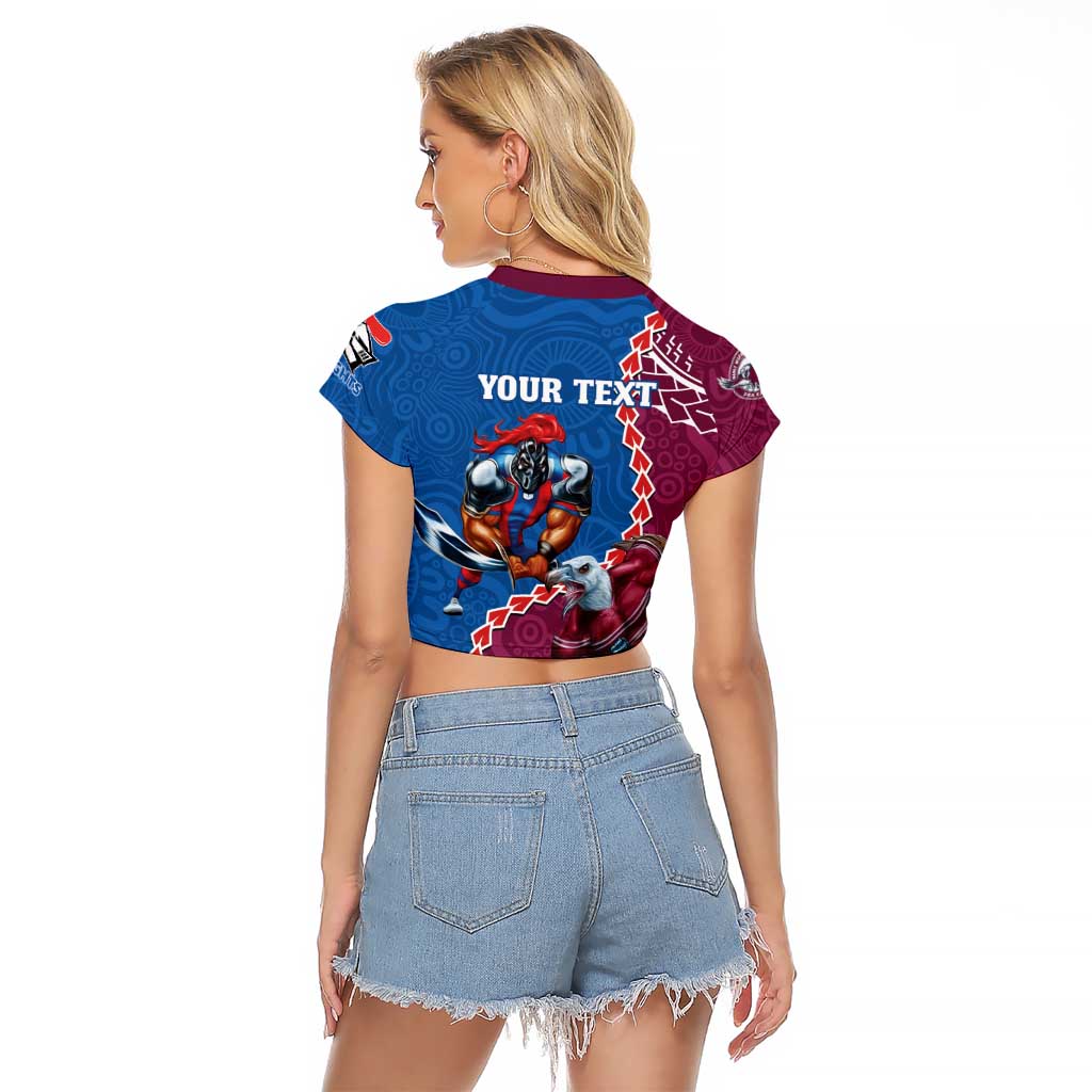 Personalised Eagles And Knights Rugby Raglan Cropped T Shirt Aboriginal Mix Polynesian Pattern
