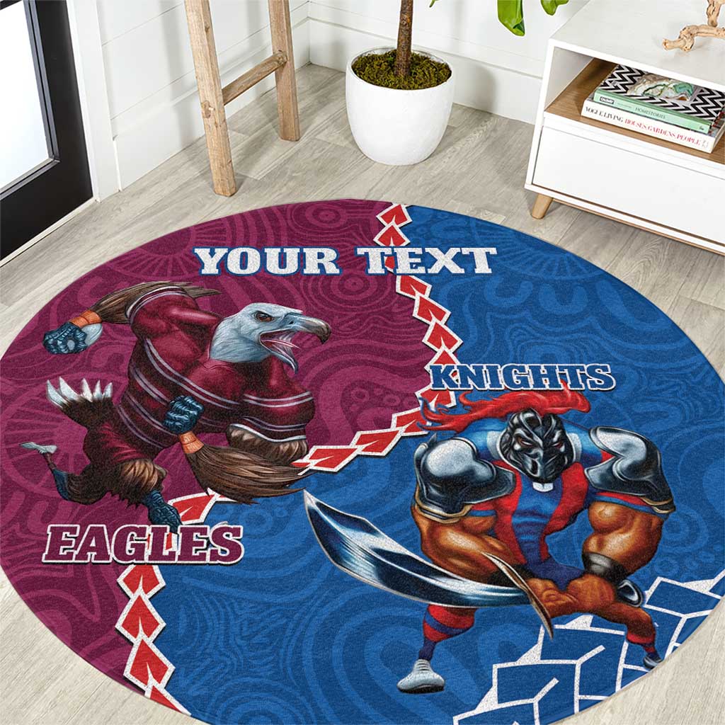 Personalised Eagles And Knights Rugby Round Carpet Aboriginal Mix Polynesian Pattern