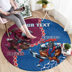 Personalised Eagles And Knights Rugby Round Carpet Aboriginal Mix Polynesian Pattern