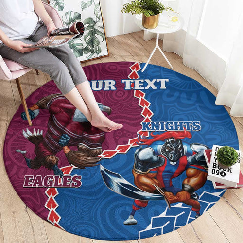 Personalised Eagles And Knights Rugby Round Carpet Aboriginal Mix Polynesian Pattern
