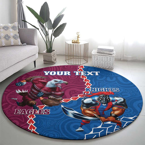 Personalised Eagles And Knights Rugby Round Carpet Aboriginal Mix Polynesian Pattern