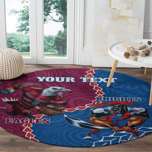 Personalised Eagles And Knights Rugby Round Carpet Aboriginal Mix Polynesian Pattern