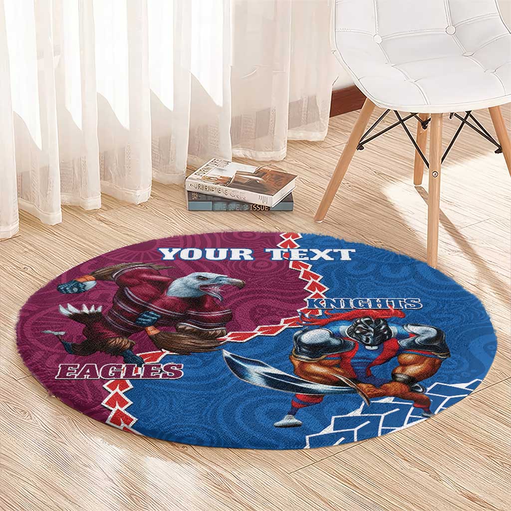 Personalised Eagles And Knights Rugby Round Carpet Aboriginal Mix Polynesian Pattern
