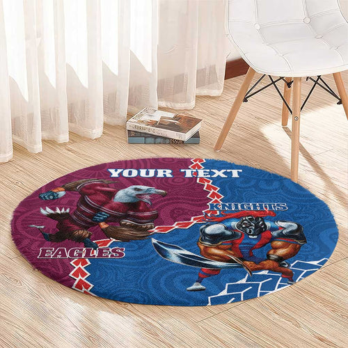 Personalised Eagles And Knights Rugby Round Carpet Aboriginal Mix Polynesian Pattern