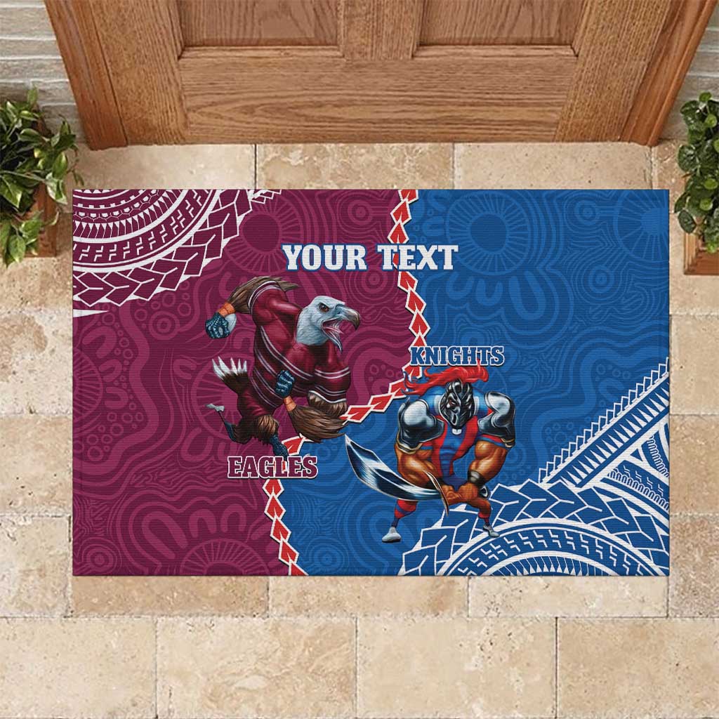 Personalised Eagles And Knights Rugby Rubber Doormat Aboriginal Mix Polynesian Pattern