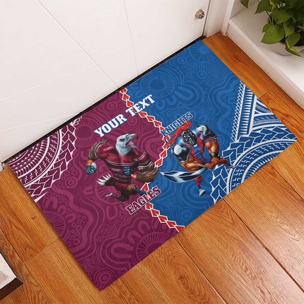 Personalised Eagles And Knights Rugby Rubber Doormat Aboriginal Mix Polynesian Pattern