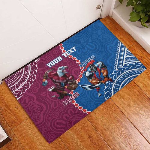 Personalised Eagles And Knights Rugby Rubber Doormat Aboriginal Mix Polynesian Pattern