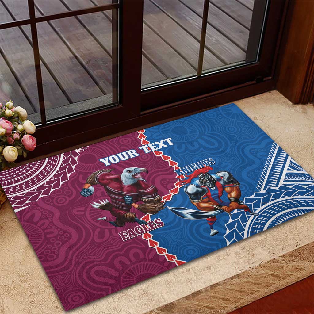Personalised Eagles And Knights Rugby Rubber Doormat Aboriginal Mix Polynesian Pattern