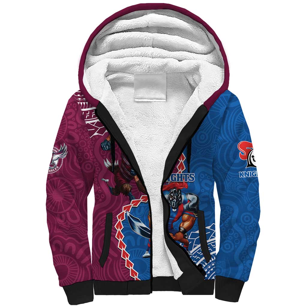 Personalised Eagles And Knights Rugby Sherpa Hoodie Aboriginal Mix Polynesian Pattern