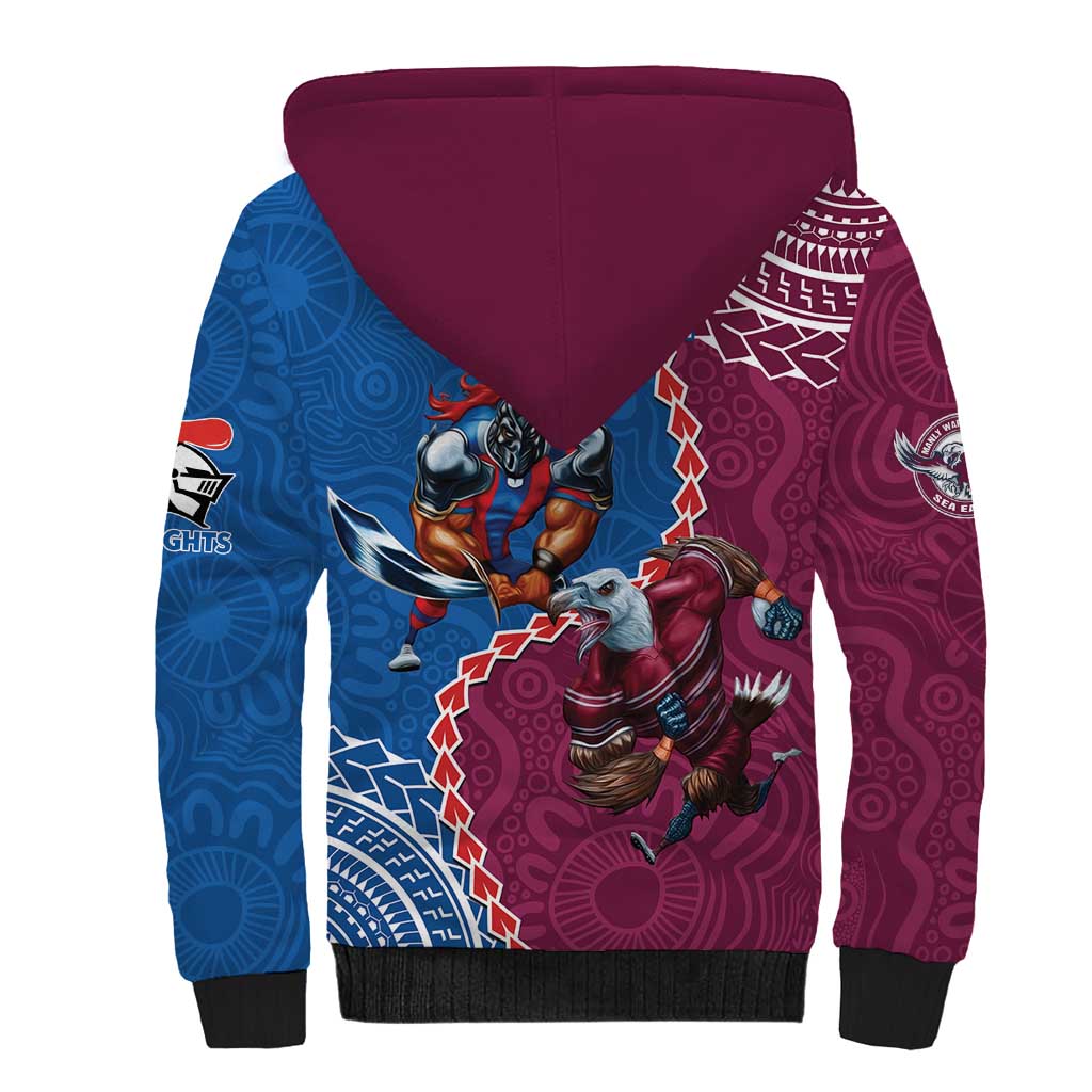 Personalised Eagles And Knights Rugby Sherpa Hoodie Aboriginal Mix Polynesian Pattern
