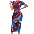 Personalised Eagles And Knights Rugby Short Sleeve Bodycon Dress Aboriginal Mix Polynesian Pattern