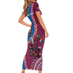 Personalised Eagles And Knights Rugby Short Sleeve Bodycon Dress Aboriginal Mix Polynesian Pattern