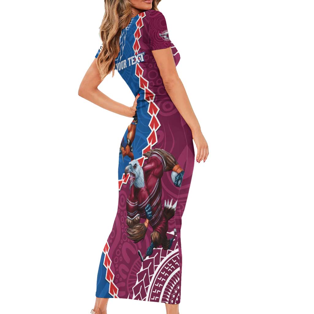 Personalised Eagles And Knights Rugby Short Sleeve Bodycon Dress Aboriginal Mix Polynesian Pattern