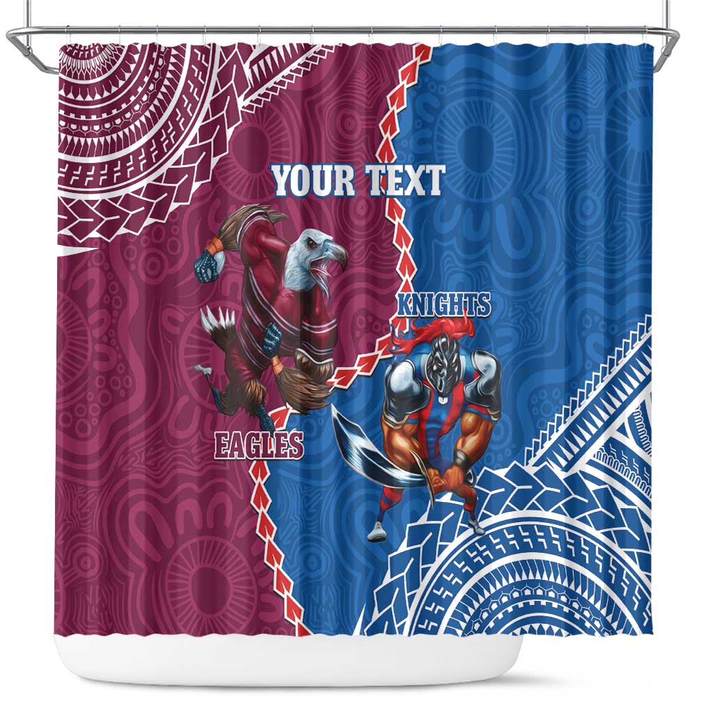 Personalised Eagles And Knights Rugby Shower Curtain Aboriginal Mix Polynesian Pattern