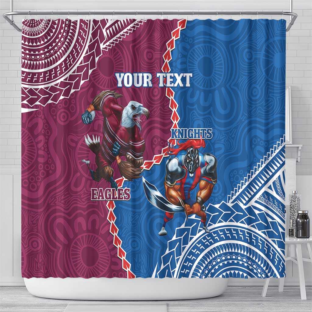 Personalised Eagles And Knights Rugby Shower Curtain Aboriginal Mix Polynesian Pattern