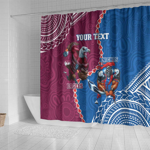 Personalised Eagles And Knights Rugby Shower Curtain Aboriginal Mix Polynesian Pattern