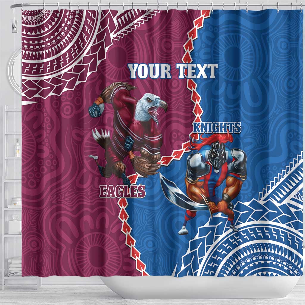 Personalised Eagles And Knights Rugby Shower Curtain Aboriginal Mix Polynesian Pattern