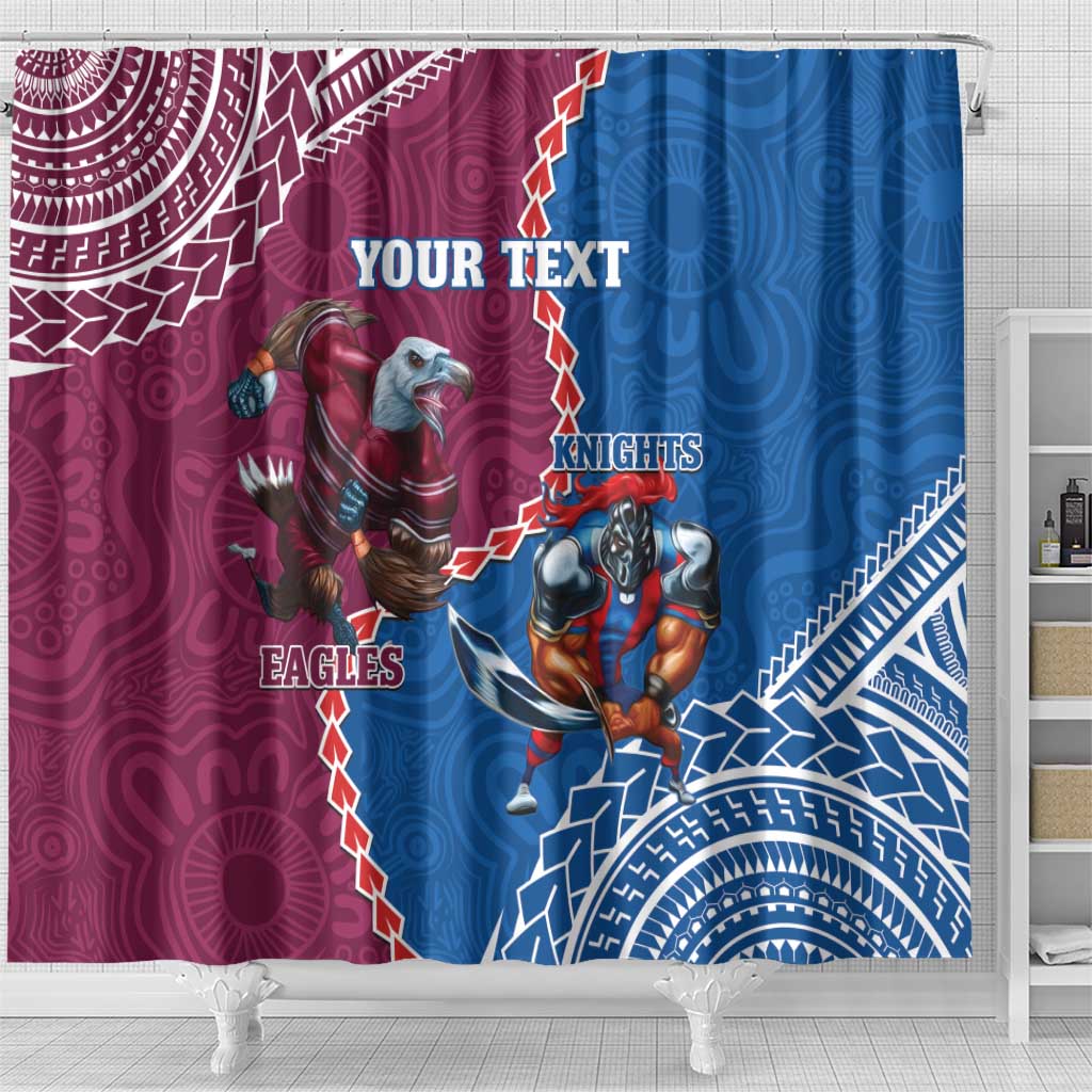 Personalised Eagles And Knights Rugby Shower Curtain Aboriginal Mix Polynesian Pattern
