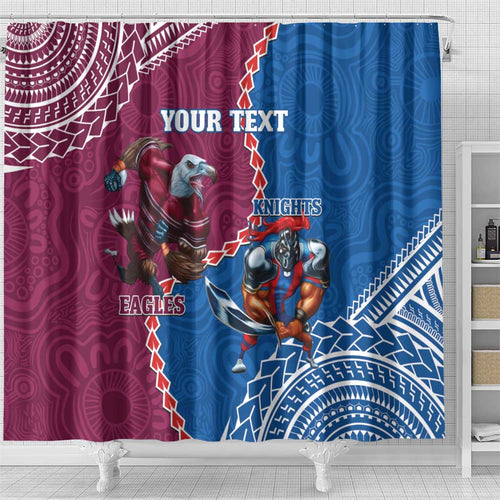 Personalised Eagles And Knights Rugby Shower Curtain Aboriginal Mix Polynesian Pattern
