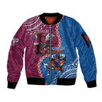 Personalised Eagles And Knights Rugby Sleeve Zip Bomber Jacket Aboriginal Mix Polynesian Pattern