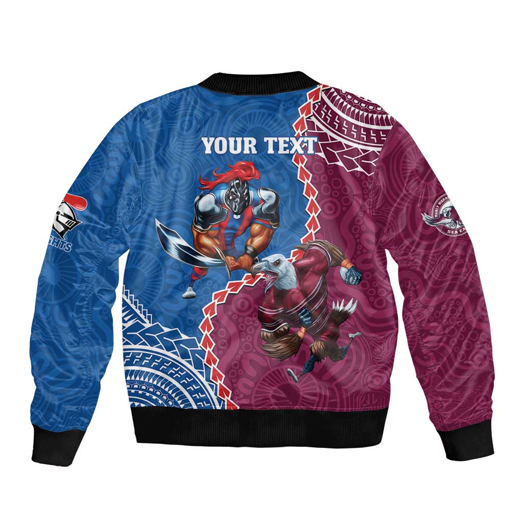 Personalised Eagles And Knights Rugby Sleeve Zip Bomber Jacket Aboriginal Mix Polynesian Pattern