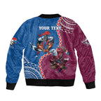Personalised Eagles And Knights Rugby Sleeve Zip Bomber Jacket Aboriginal Mix Polynesian Pattern