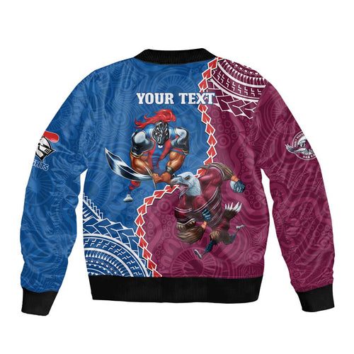 Personalised Eagles And Knights Rugby Sleeve Zip Bomber Jacket Aboriginal Mix Polynesian Pattern
