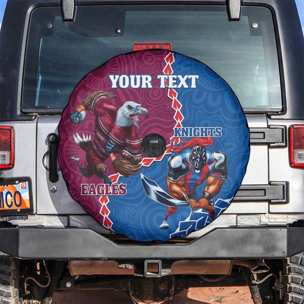 Personalised Eagles And Knights Rugby Spare Tire Cover Aboriginal Mix Polynesian Pattern