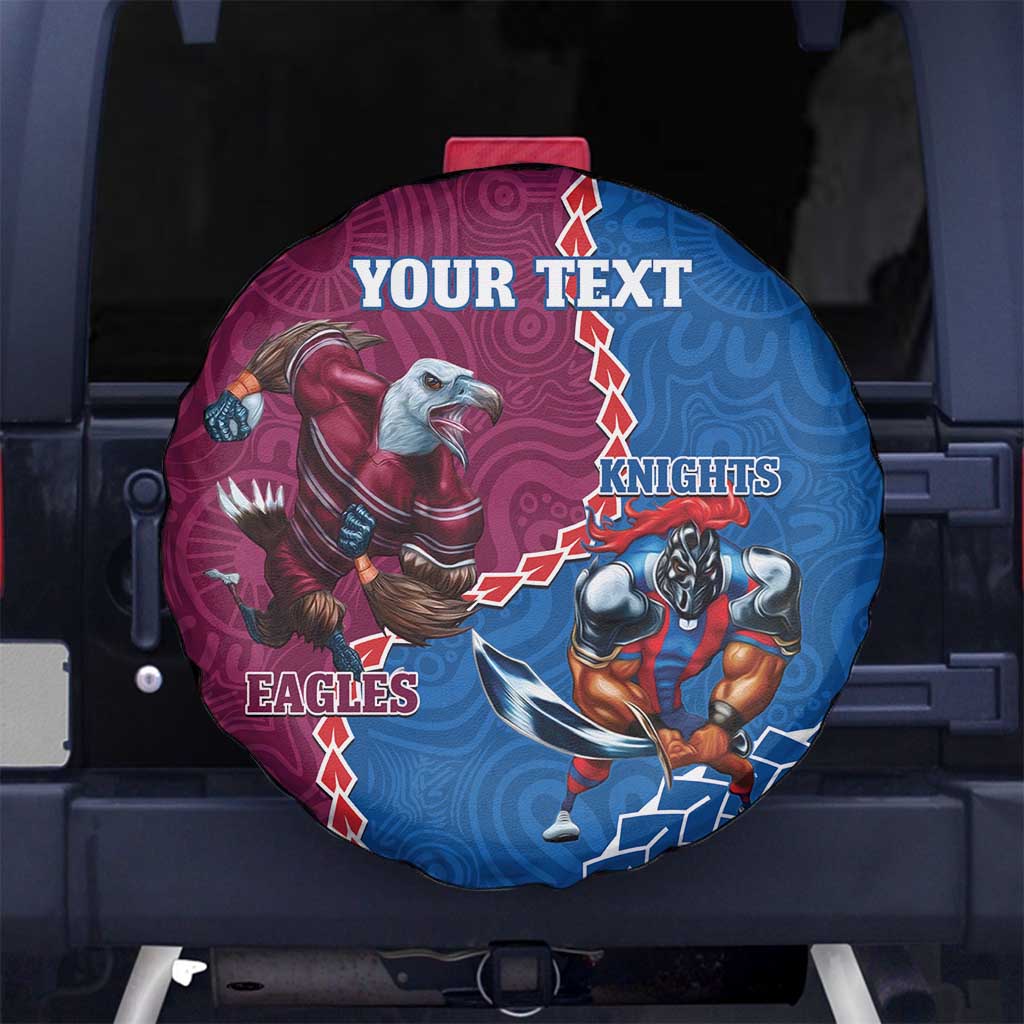 Personalised Eagles And Knights Rugby Spare Tire Cover Aboriginal Mix Polynesian Pattern