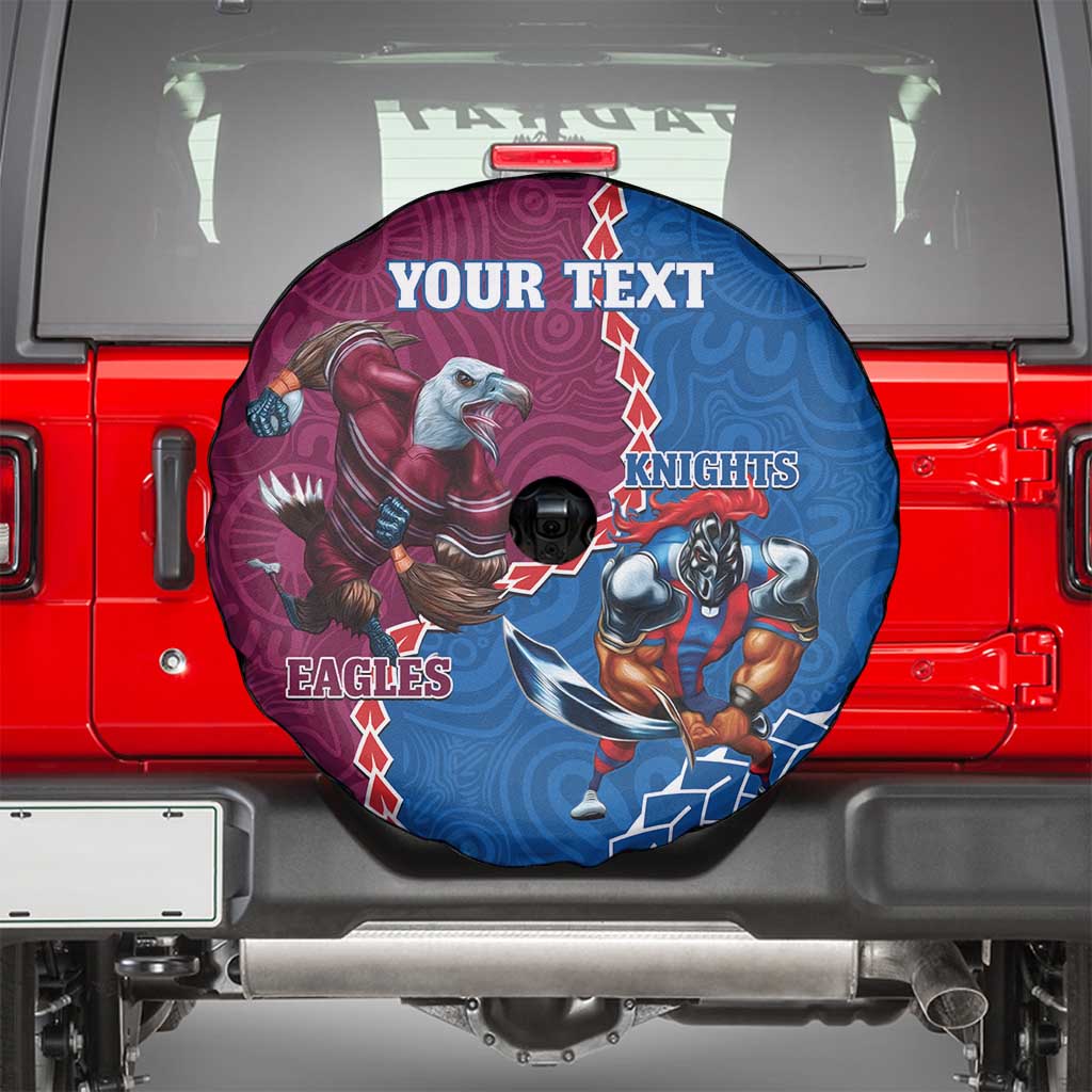 Personalised Eagles And Knights Rugby Spare Tire Cover Aboriginal Mix Polynesian Pattern