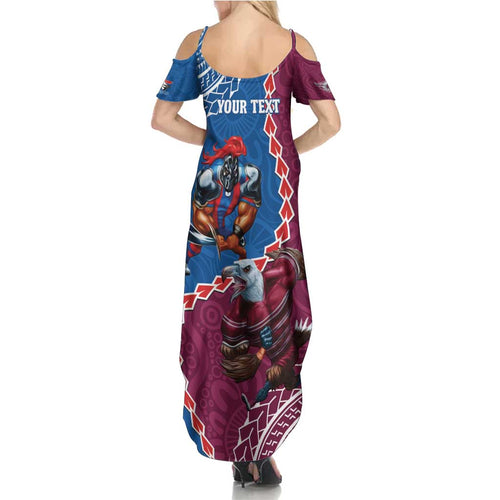 Personalised Eagles And Knights Rugby Summer Maxi Dress Aboriginal Mix Polynesian Pattern