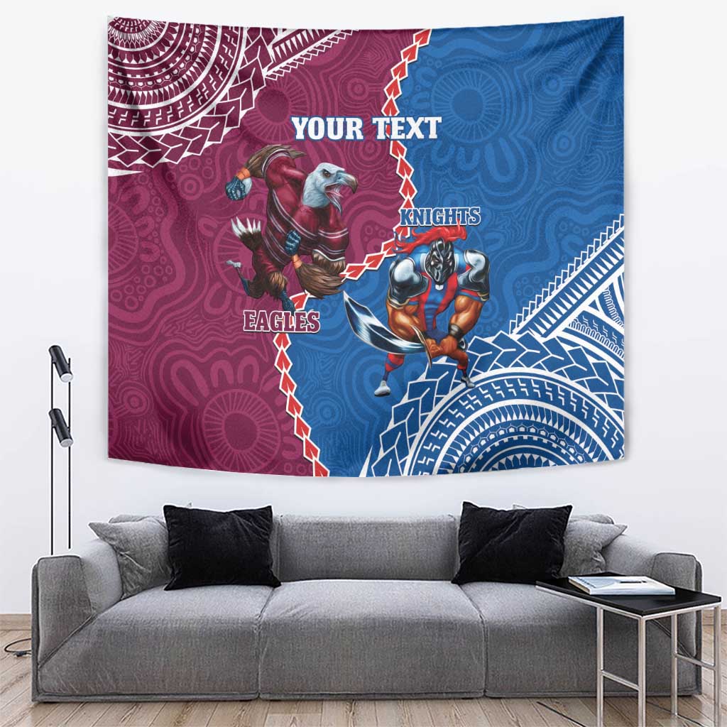 Personalised Eagles And Knights Rugby Tapestry Aboriginal Mix Polynesian Pattern