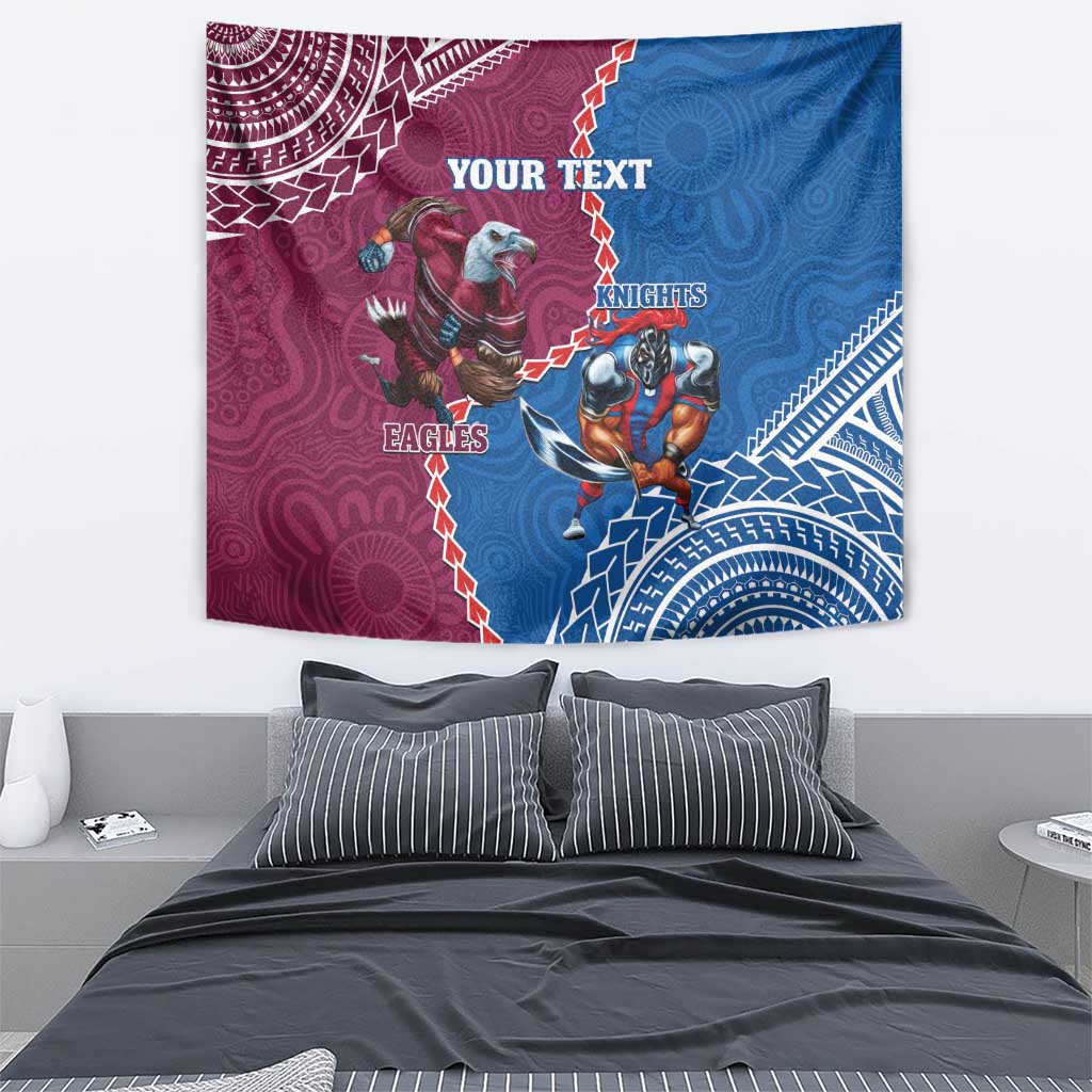 Personalised Eagles And Knights Rugby Tapestry Aboriginal Mix Polynesian Pattern