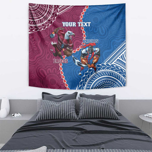 Personalised Eagles And Knights Rugby Tapestry Aboriginal Mix Polynesian Pattern