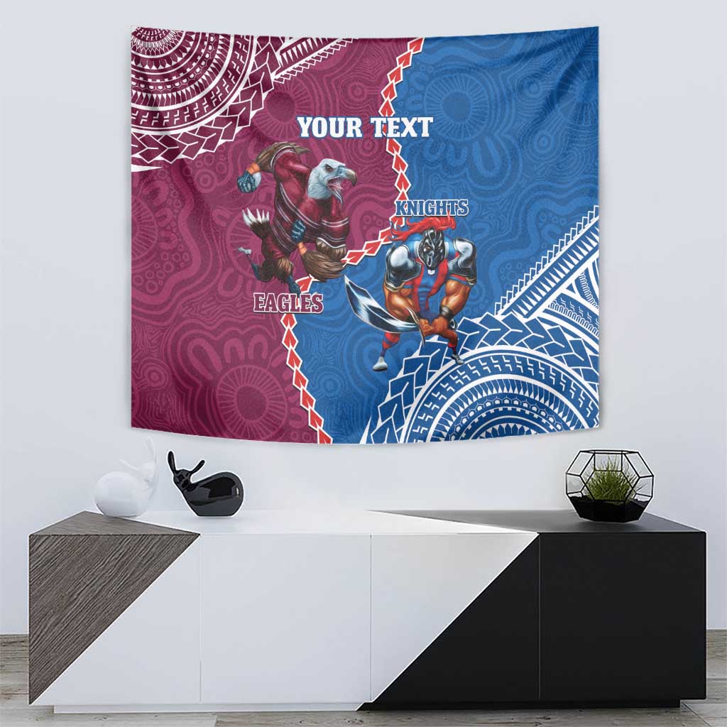 Personalised Eagles And Knights Rugby Tapestry Aboriginal Mix Polynesian Pattern
