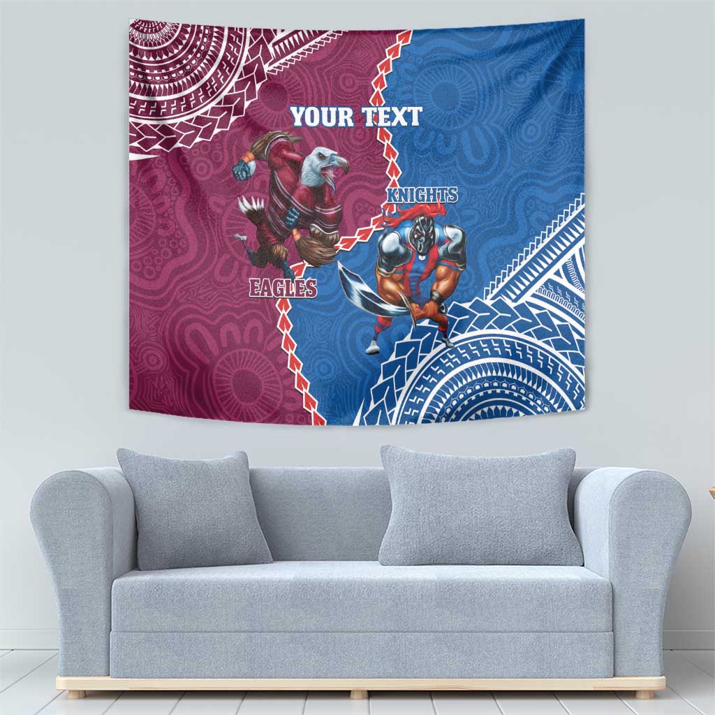 Personalised Eagles And Knights Rugby Tapestry Aboriginal Mix Polynesian Pattern