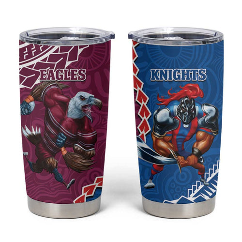 Eagles And Knights Rugby Tumbler Cup Aboriginal Mix Polynesian Pattern