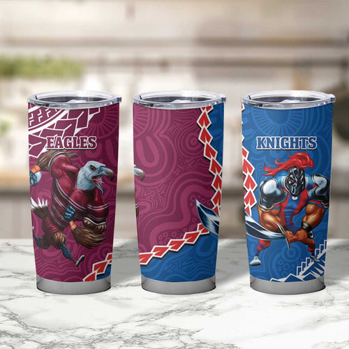 Eagles And Knights Rugby Tumbler Cup Aboriginal Mix Polynesian Pattern