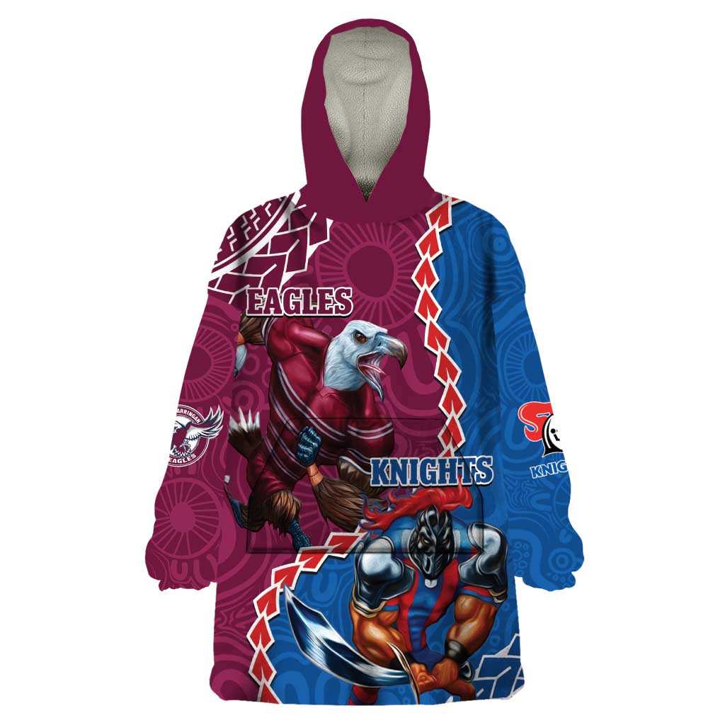 Personalised Eagles And Knights Rugby Wearable Blanket Hoodie Aboriginal Mix Polynesian Pattern