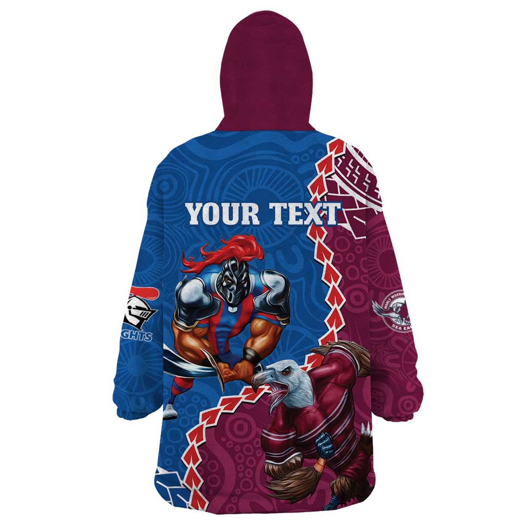 Personalised Eagles And Knights Rugby Wearable Blanket Hoodie Aboriginal Mix Polynesian Pattern