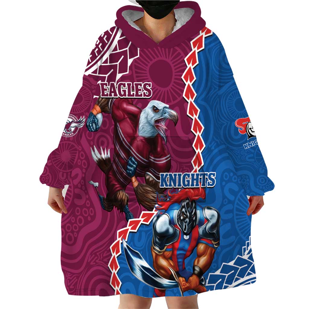 Personalised Eagles And Knights Rugby Wearable Blanket Hoodie Aboriginal Mix Polynesian Pattern