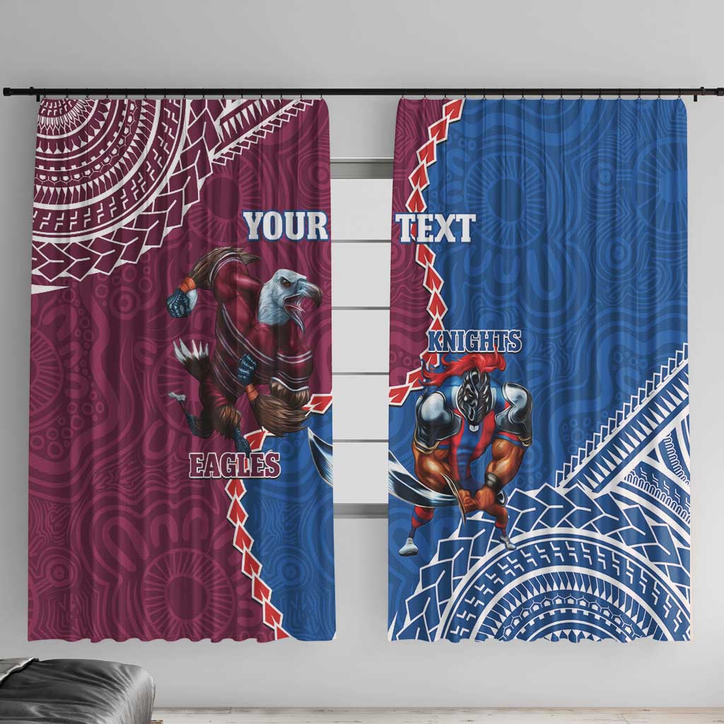Personalised Eagles And Knights Rugby Window Curtain Aboriginal Mix Polynesian Pattern