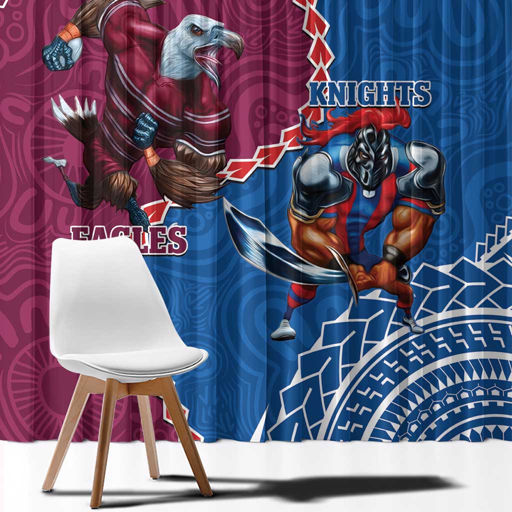 Personalised Eagles And Knights Rugby Window Curtain Aboriginal Mix Polynesian Pattern