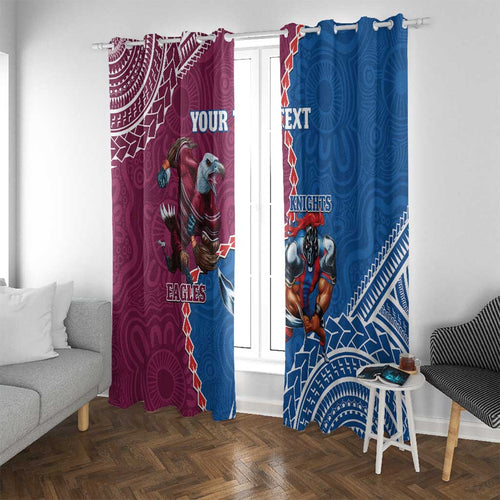 Personalised Eagles And Knights Rugby Window Curtain Aboriginal Mix Polynesian Pattern