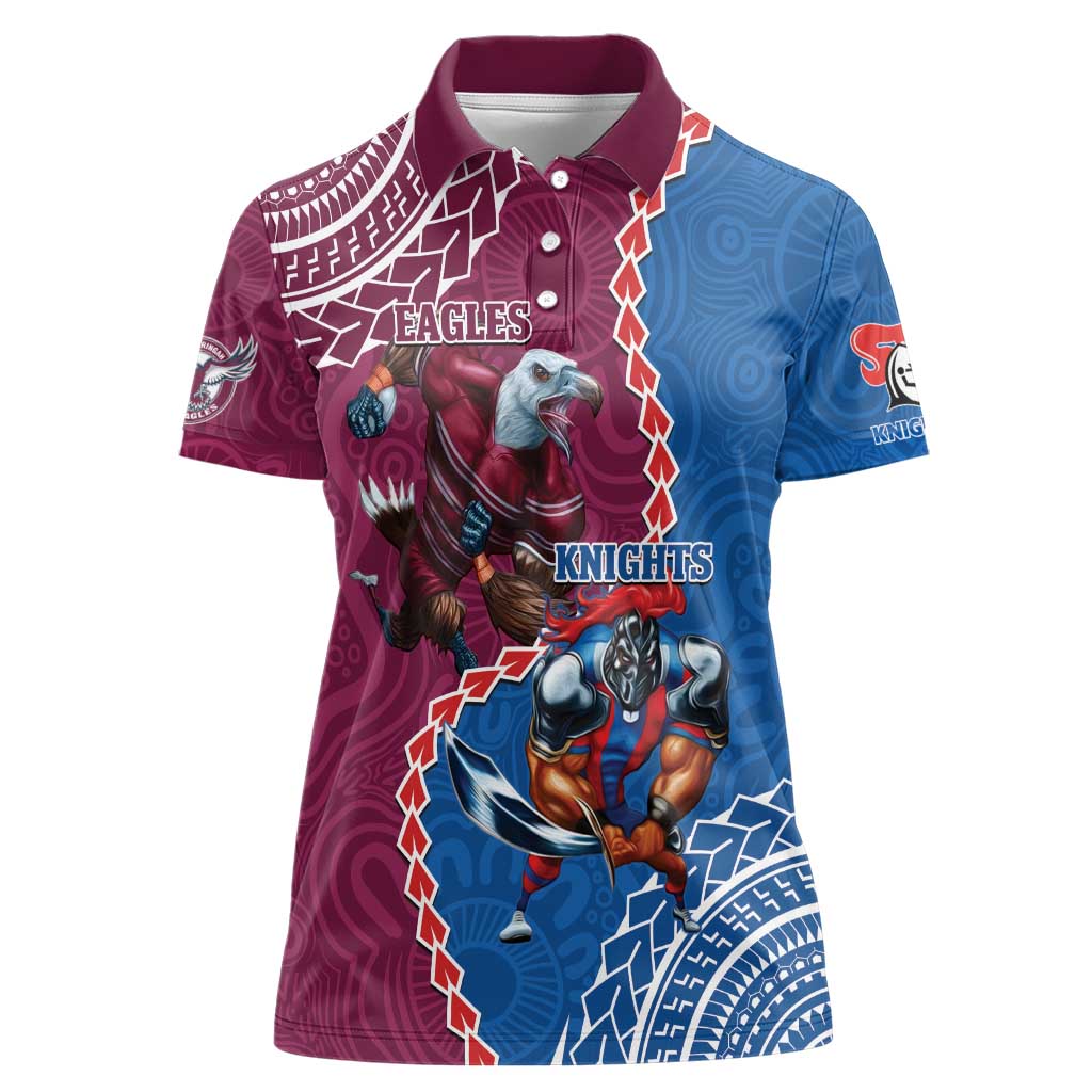 Personalised Eagles And Knights Rugby Women Polo Shirt Aboriginal Mix Polynesian Pattern