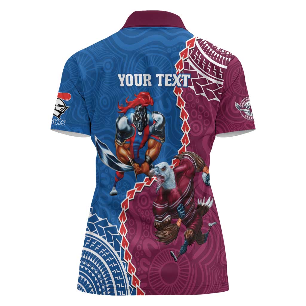 Personalised Eagles And Knights Rugby Women Polo Shirt Aboriginal Mix Polynesian Pattern
