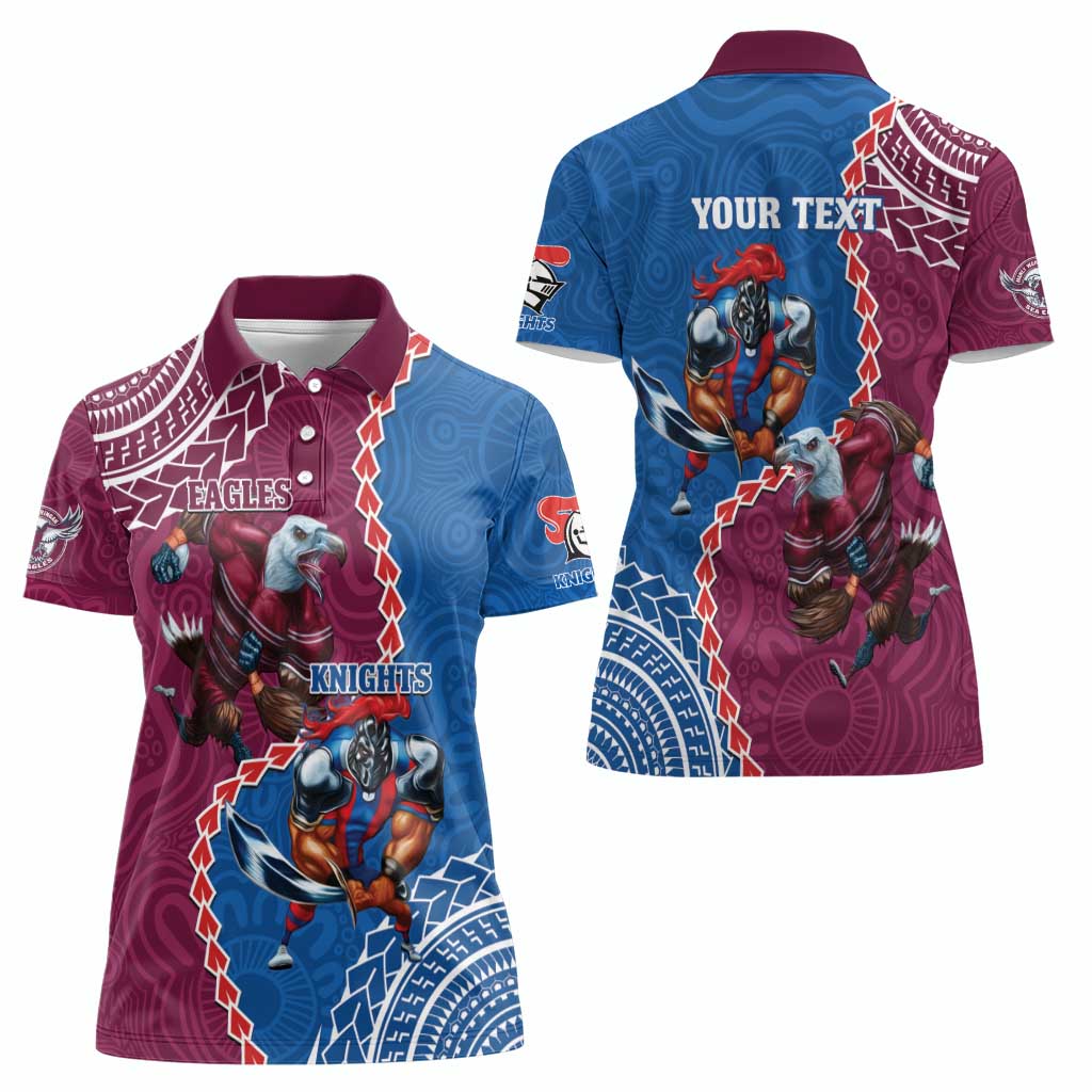 Personalised Eagles And Knights Rugby Women Polo Shirt Aboriginal Mix Polynesian Pattern