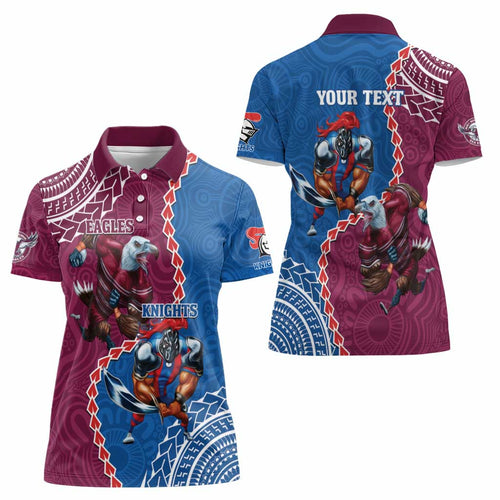 Personalised Eagles And Knights Rugby Women Polo Shirt Aboriginal Mix Polynesian Pattern