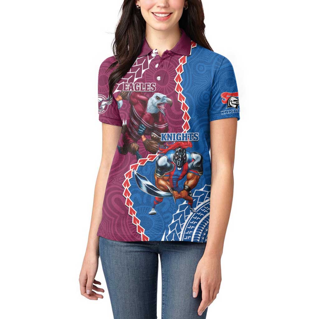 Personalised Eagles And Knights Rugby Women Polo Shirt Aboriginal Mix Polynesian Pattern